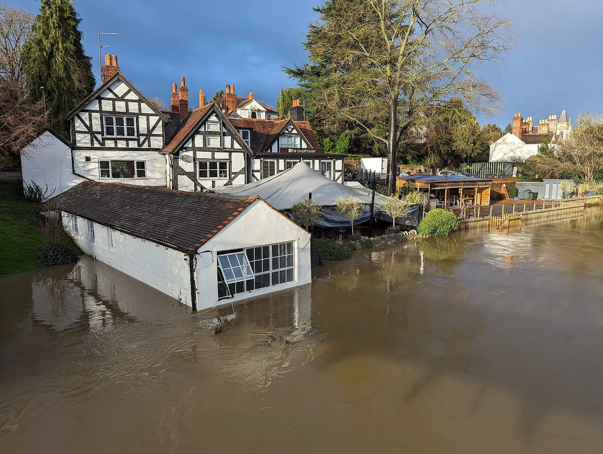 The Boat House Inn in Shrewsbury is flooded again (geograph 7682358)
